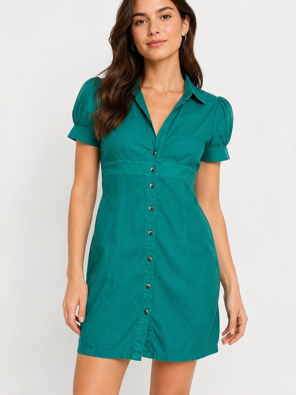 Express Teal Green Button Front Shirt Dress Size 2